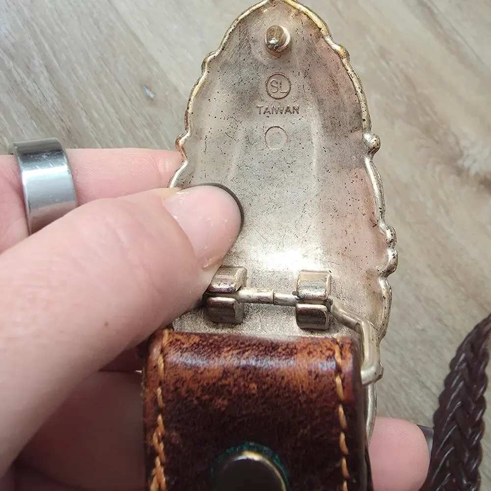 Vintage Taiwan R.O.C. Brown Braided Leather Belt sz Extra Large Retro Casual